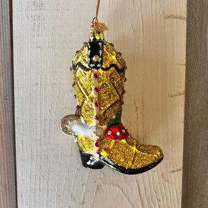 Kurt Adler Gold and Black Cowboy Boot Ornament